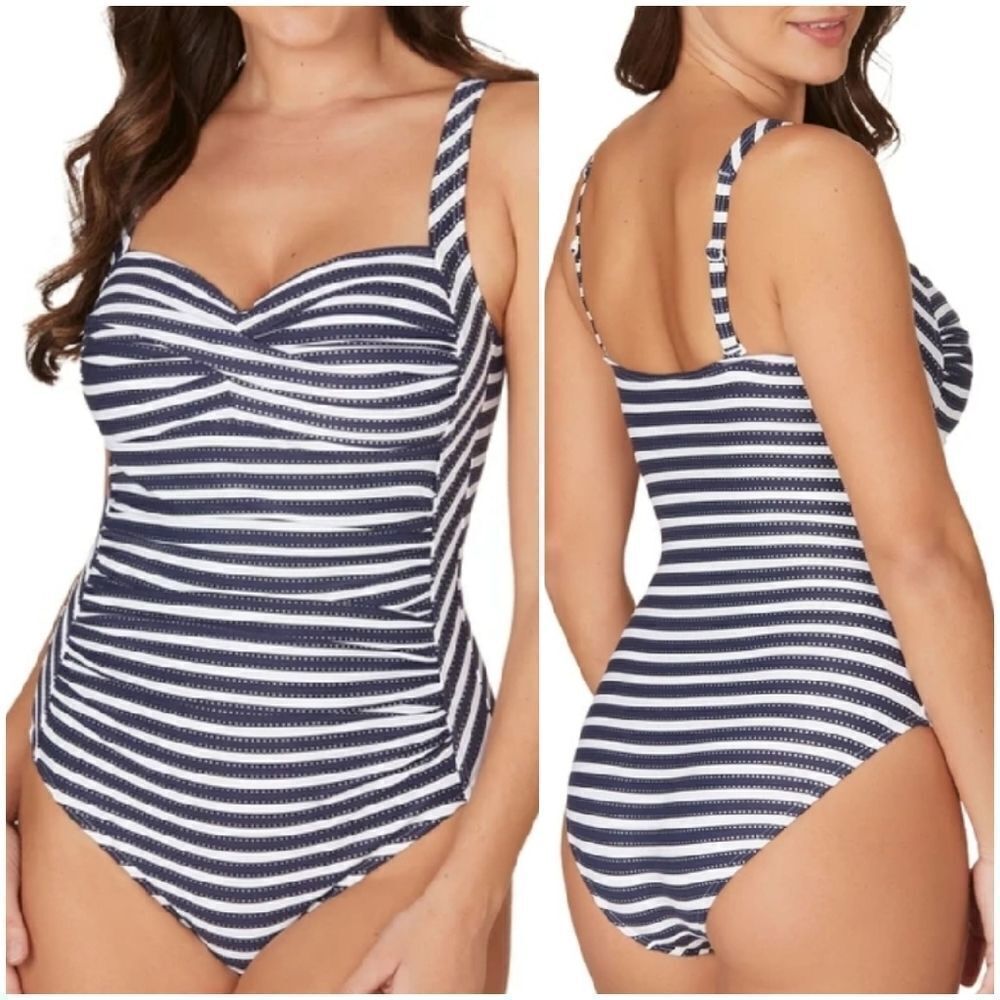 Niptuck Ahoy Foil Joanne Twist Front Navy White striped sz 6 swimsuit
